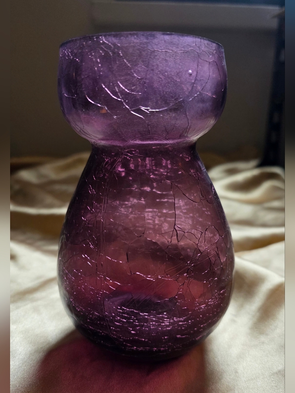 Amethyst Crackle Glass Vase - Mid Century Modern Style